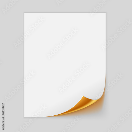 Paper Sheet With Golden Curled Corner. Vector