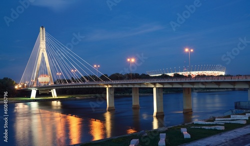 Swietokrzyski Bridge in Warsaw by night.