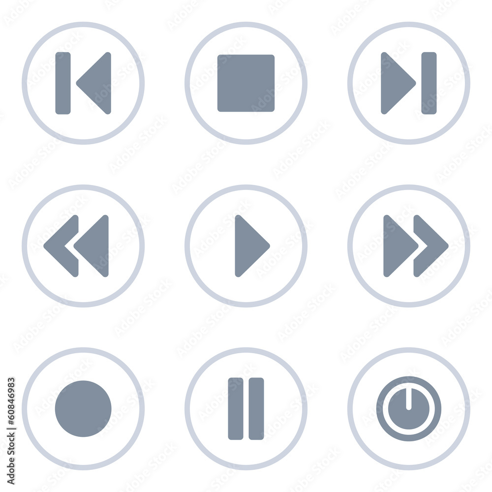 Media player web icons, circle line series Media player web icons, circle line series