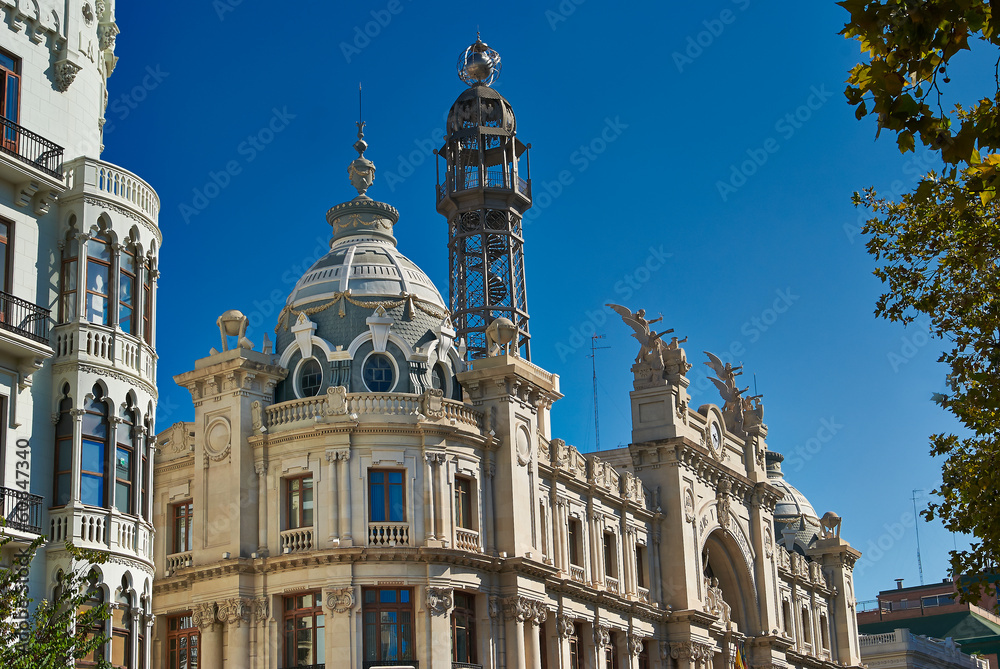 buildings with lace fronts of city Valencia  Spain