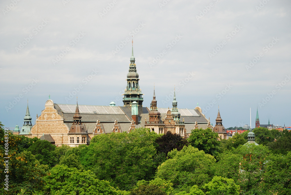 View of Stockholm with park and palace.
