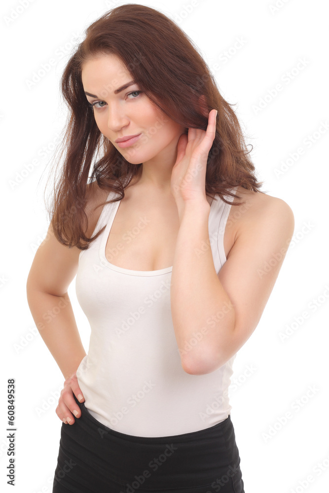 young girl in shorts and a T-shirt young girl in shorts and a T-shirt