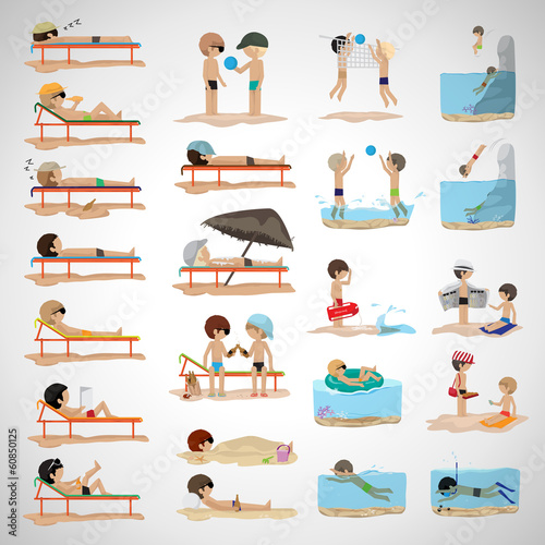 People On The Beach In Different Situations