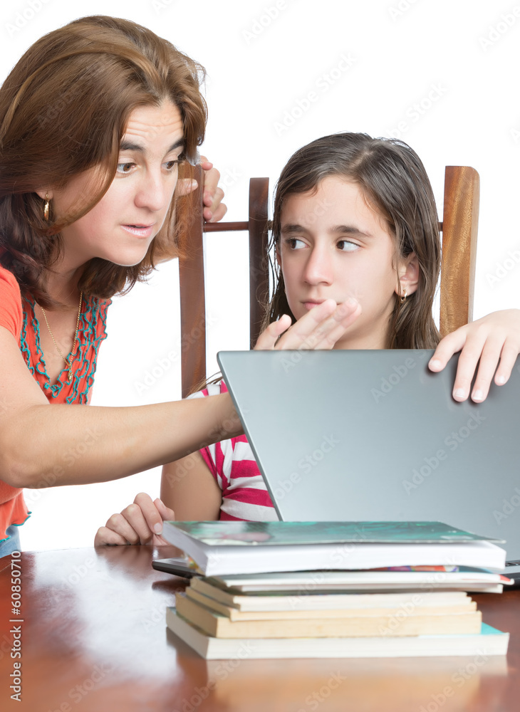 Mother checks her daughter internet activity Mother checks her daughter internet activity