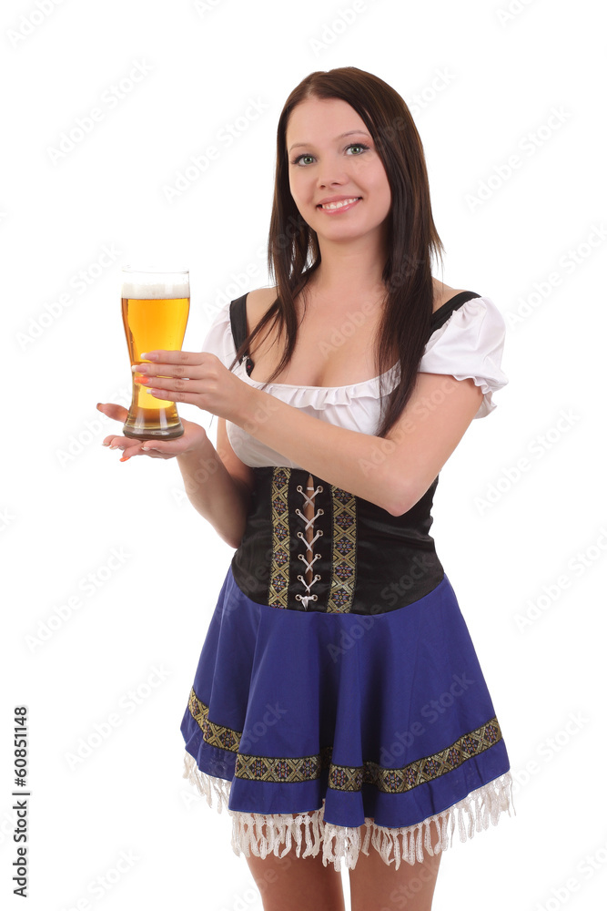 Beautiful young smiling woman giving beer Beautiful young smiling woman giving beer