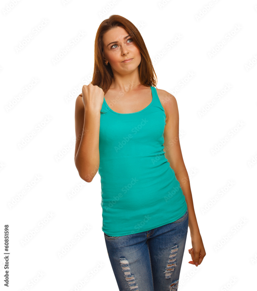 Obraz premium girl woman showing success gesture victory fist opened her mouth