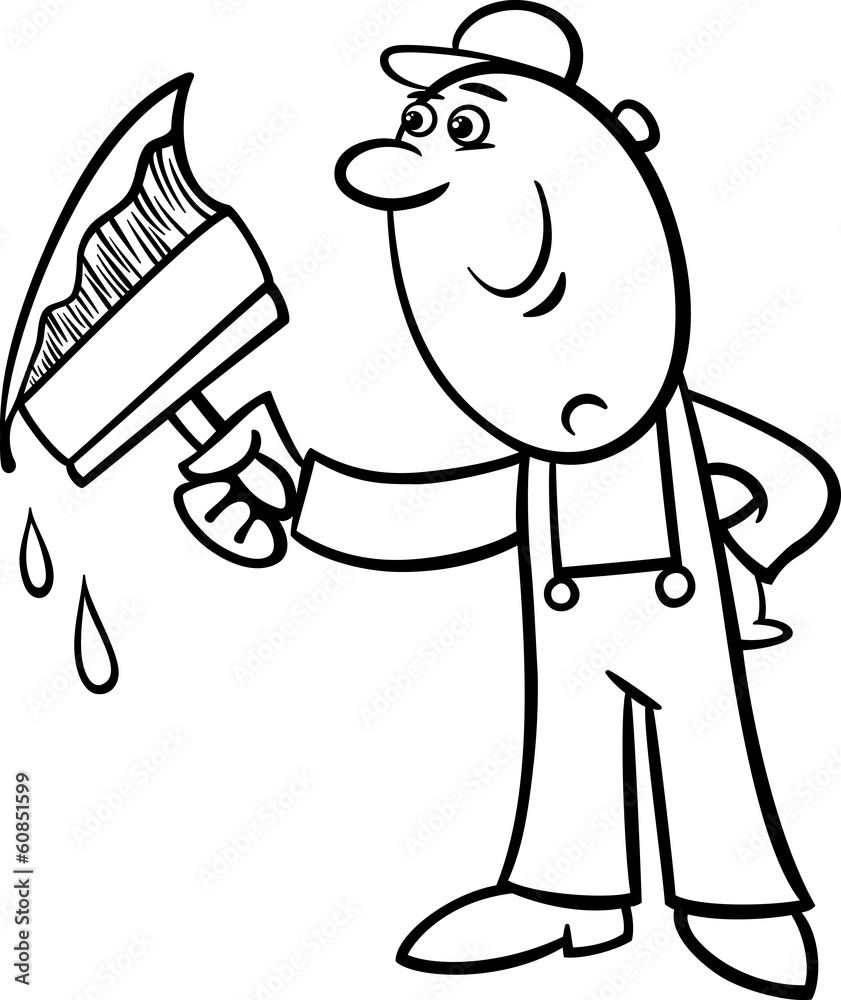 Obraz premium worker with brush coloring page