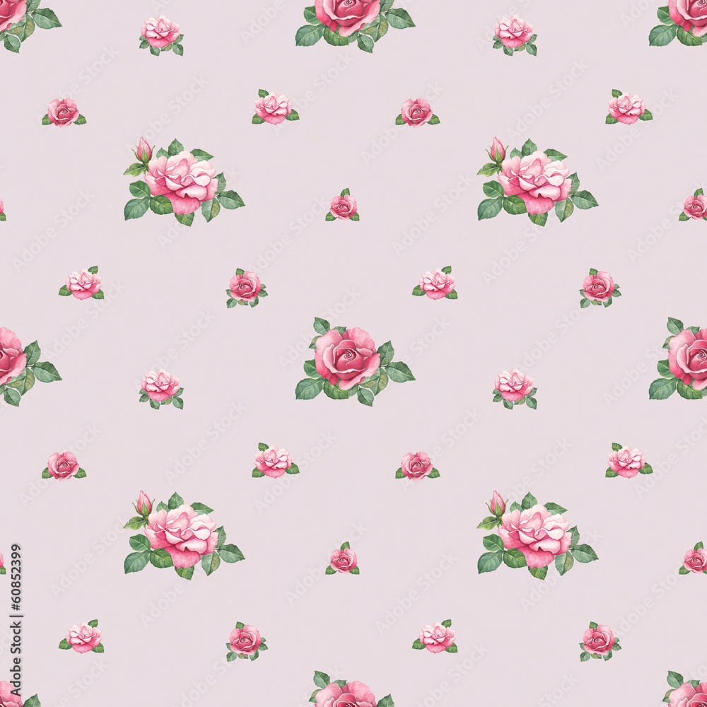 Watercolor seamless pattern with rose illustration