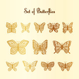 Set of vector of silhouette of butterflies.