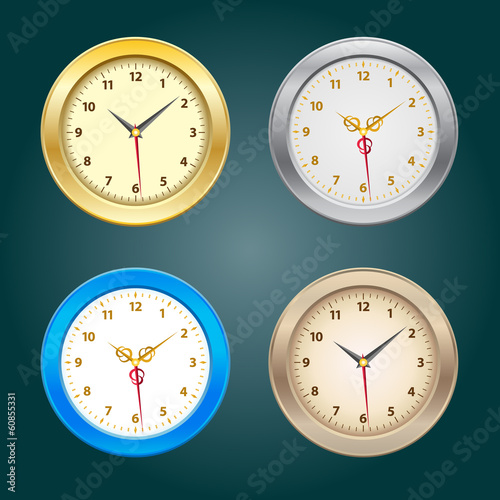 Many shiny color of Clocks isolated on backgroud.