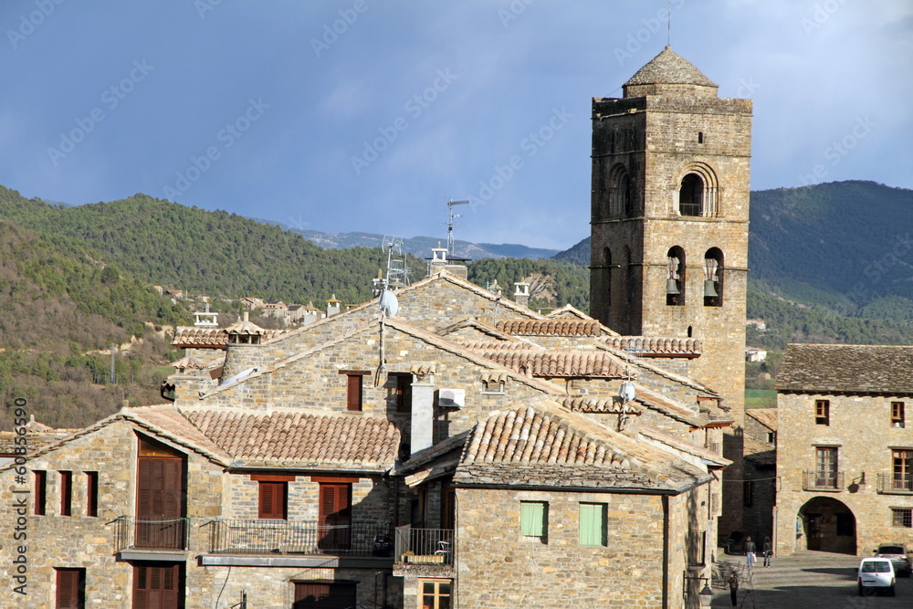 Ainsa medieval romanesque village streets in Huesca Aragon Pyren