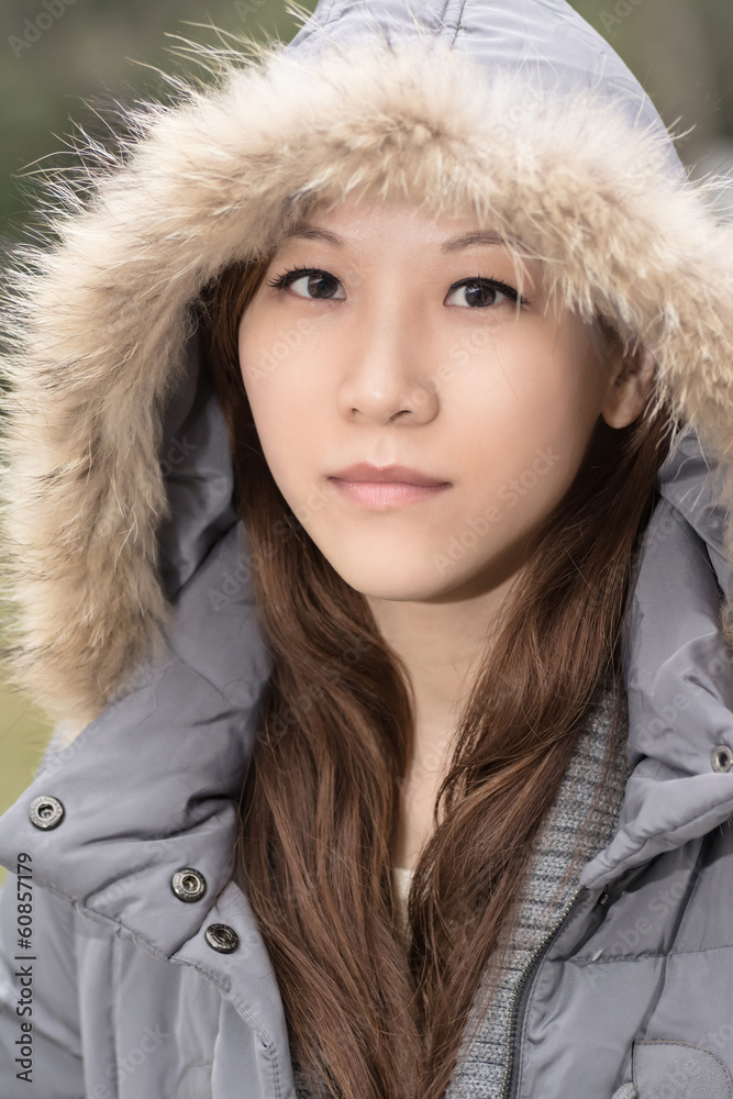 Elegant Asian woman, closeup portrait in outdoor.