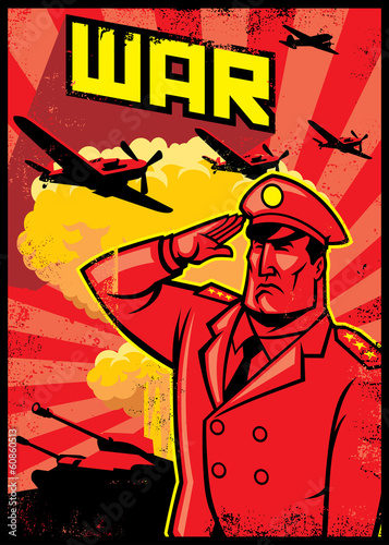 soldier salute poster with war plane background