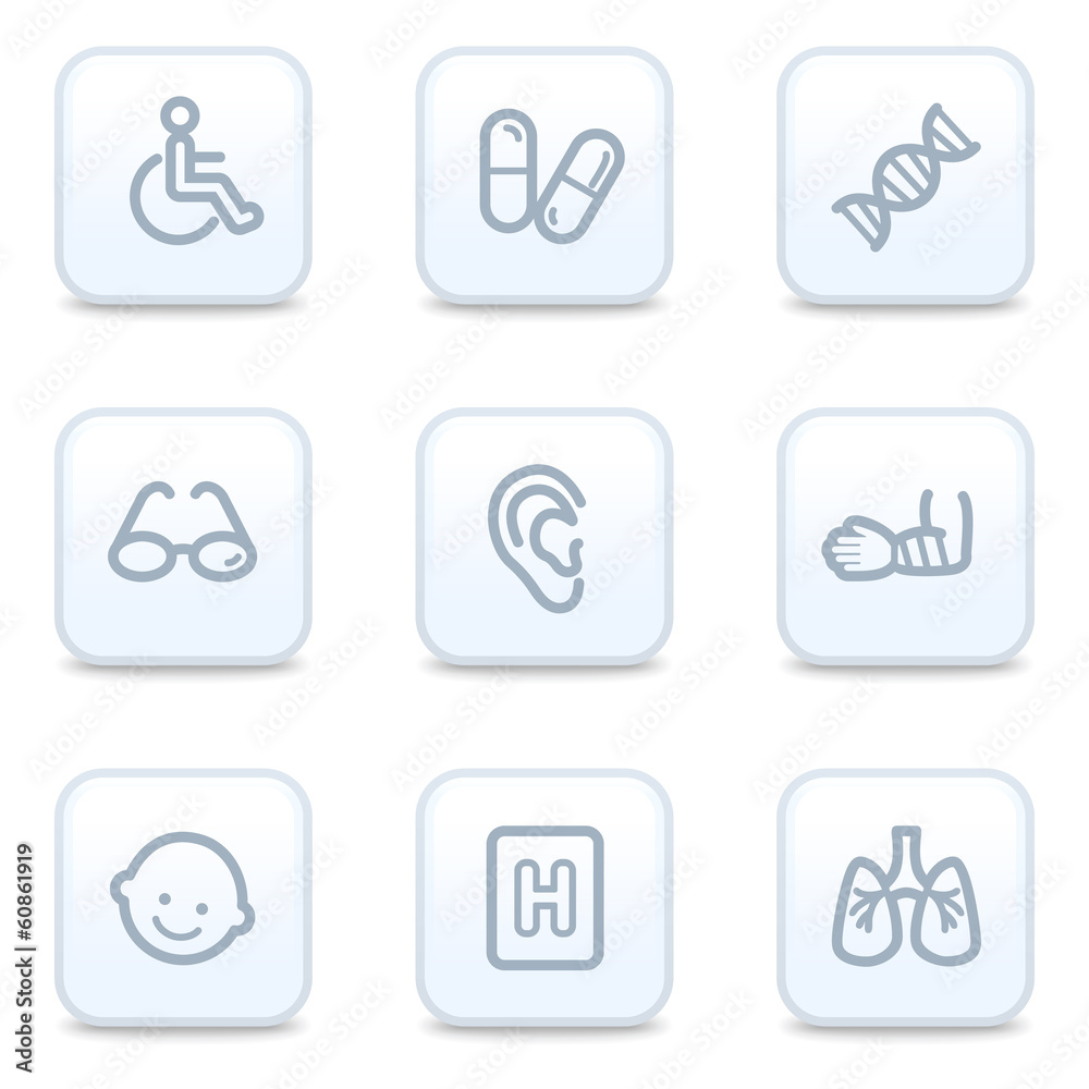 Medicine web icons, square buttons