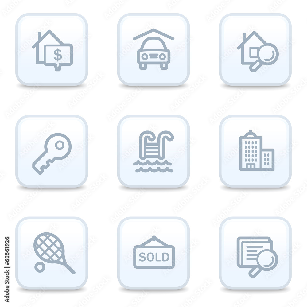Real estate web icons, square buttons Real estate web icons, square buttons