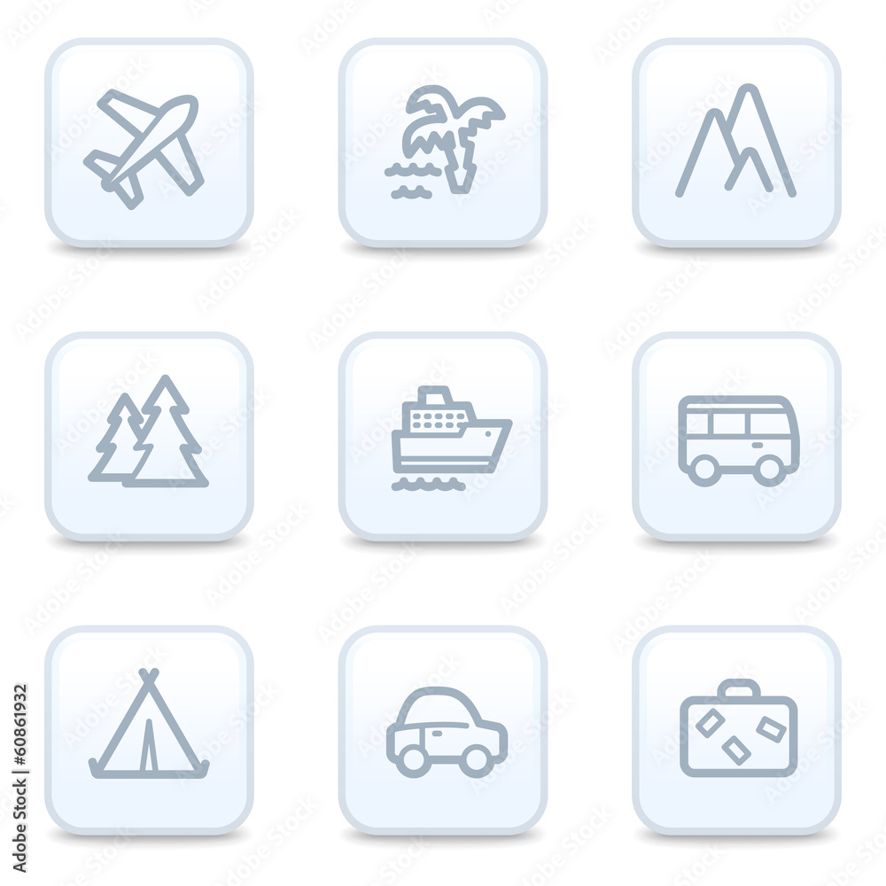 Travel web icons, square buttons Travel web icons, square buttons