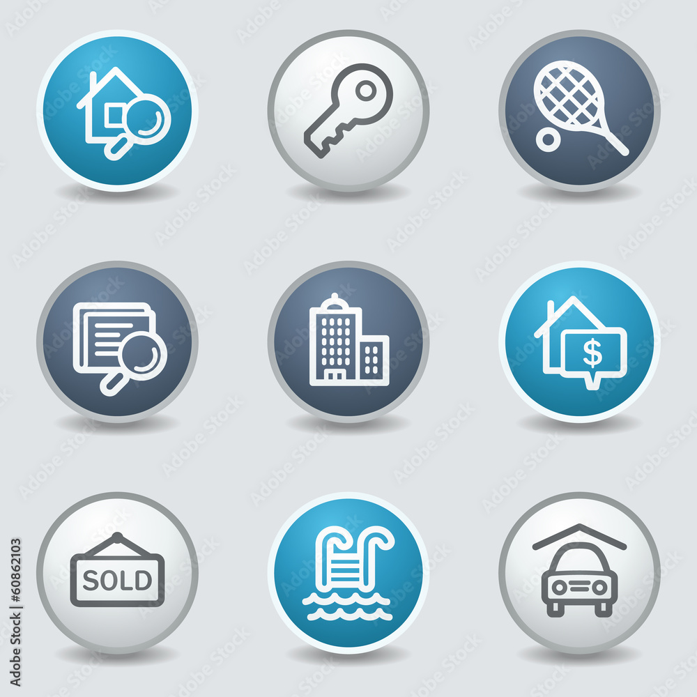 Real estate web icons, circle blue buttons