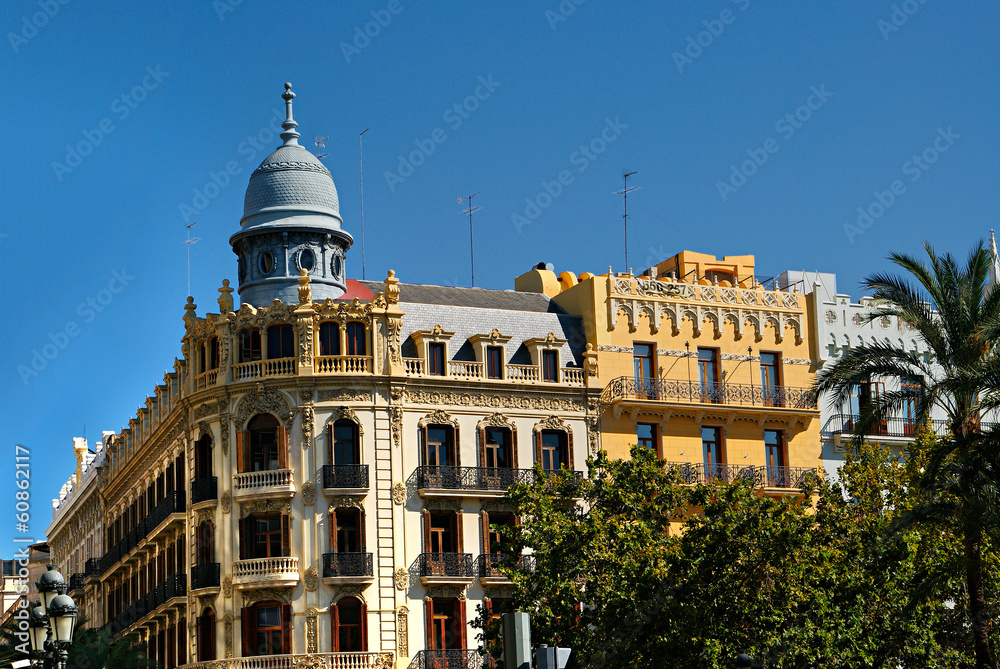 buildings with lace fronts of city Valencia  Spain