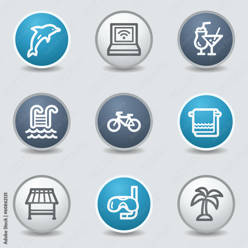 Vacation web icons, circle blue buttons