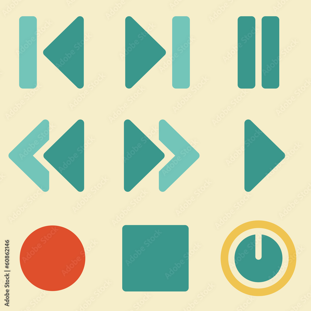 Media player web icons retro color series Media player web icons retro color series