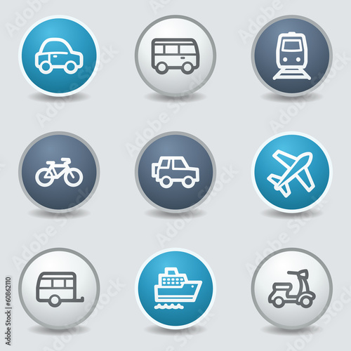 Transport web icons, circle blue buttons