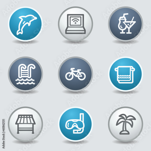 Vacation web icons, circle blue buttons