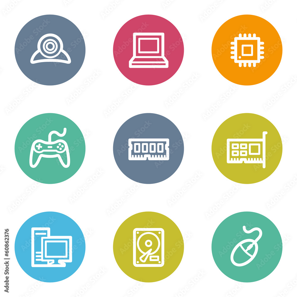 Computer web icons, color circle buttons Computer web icons, color circle buttons