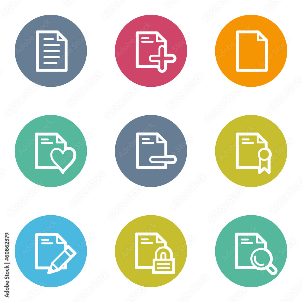 Document web icons set 2, color circle buttons Document web icons set 2, color circle buttons