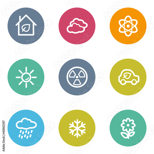 Ecology web icons set 2, color circle buttons