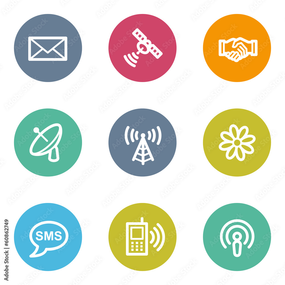 Communication web icons, color circle buttons Communication web icons, color circle buttons