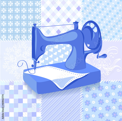 Vintage sewing machine patchwork background