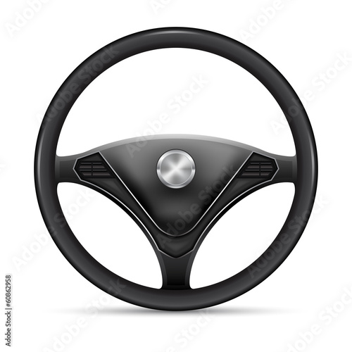 Steering wheel on a white