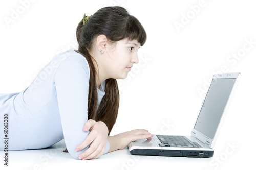 Teen girl learns lessons on an isolated white background