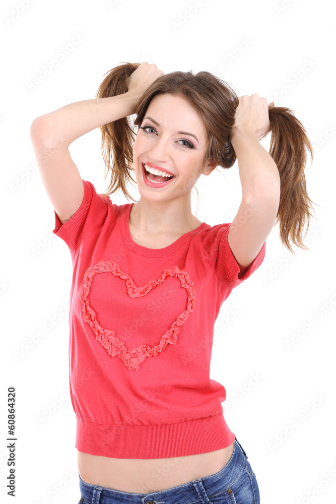 Attractive woman isolated on white