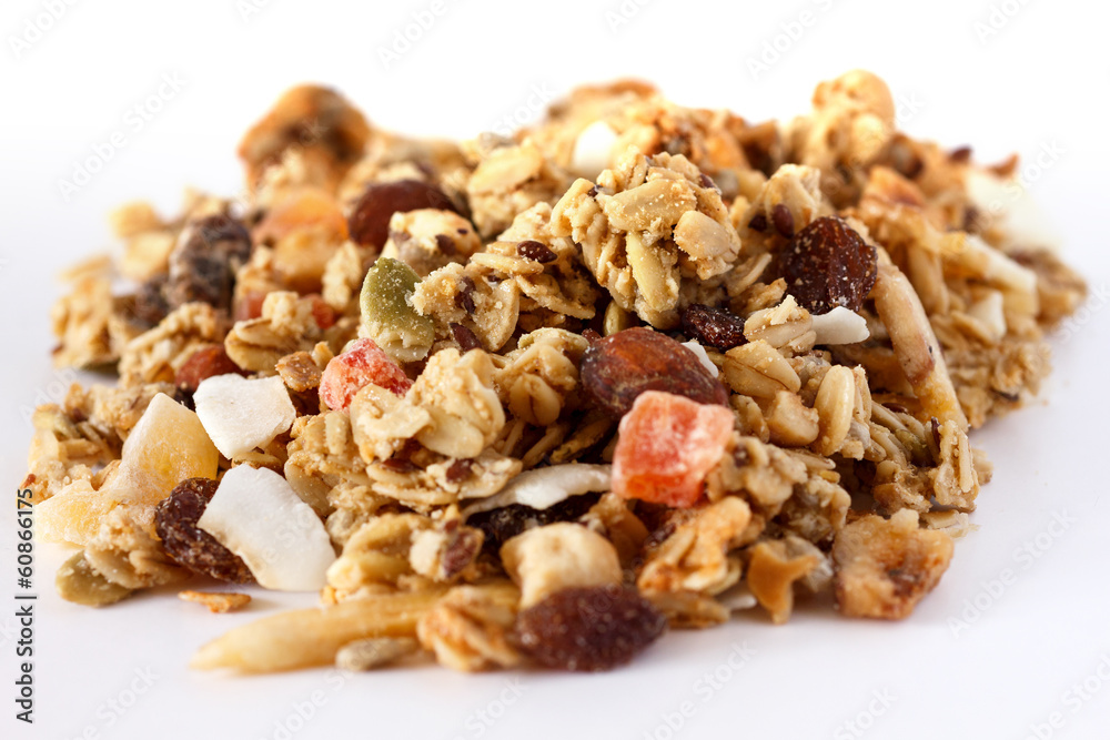 Muesli heap on white Muesli heap on white