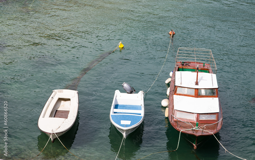 Three Boats Moored in Kotor Bay