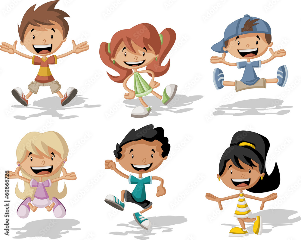 Group of happy cartoon children jumping Group of happy cartoon children jumping