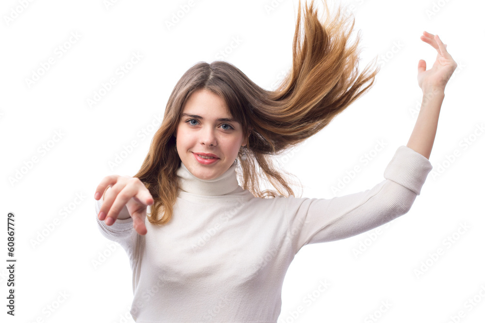 active beautifu moving girl with luxurious flying hair active beautifu moving girl with luxurious flying hair