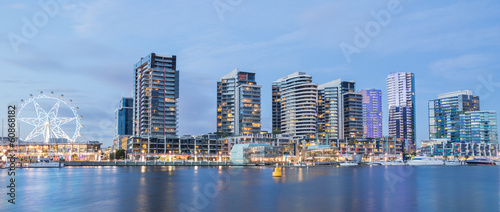 Panoramic image of the Docklands waterfront in Melbourne, Austra
