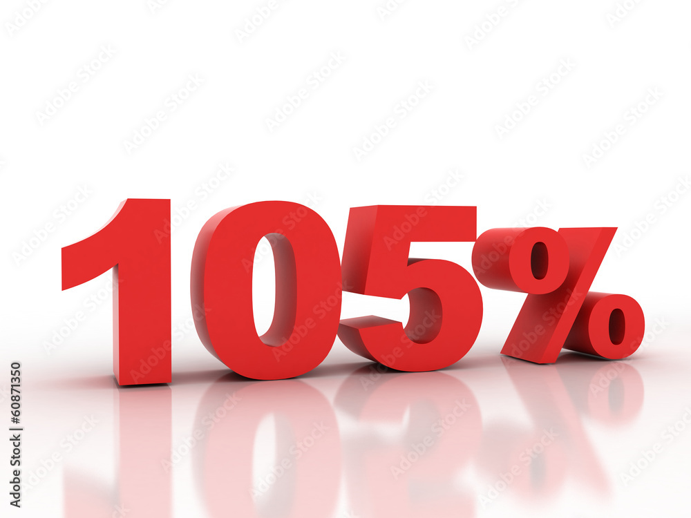 3d rendering of a 105 percent discount in red letters on a white 3d rendering of a 105 percent discount in red letters on a white