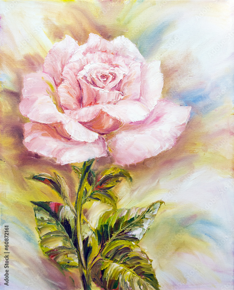 Fototapeta premium Beautiful Rose, oil painting on canvas