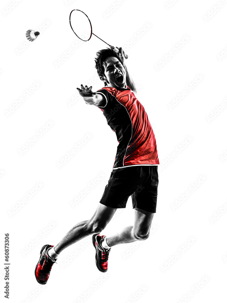 Obraz premium badminton player young man silhouette