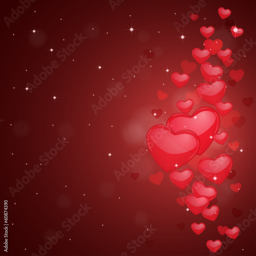 Valentines Day abstract background with red hearts.