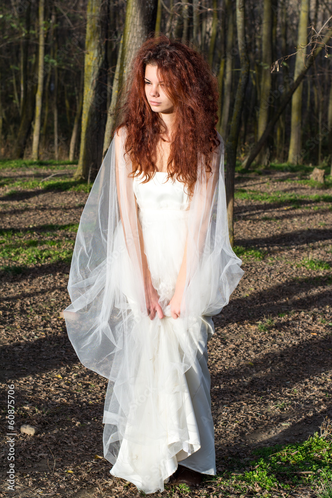 young bride in the forest
