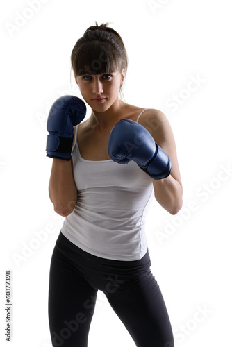 sport girl doing with exercise with boxing gloves, fitness woman