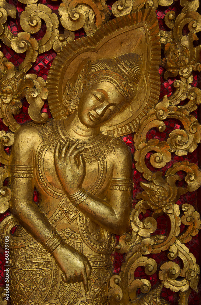 Buddha Carving inside a temple, Luang Prabang, Lao