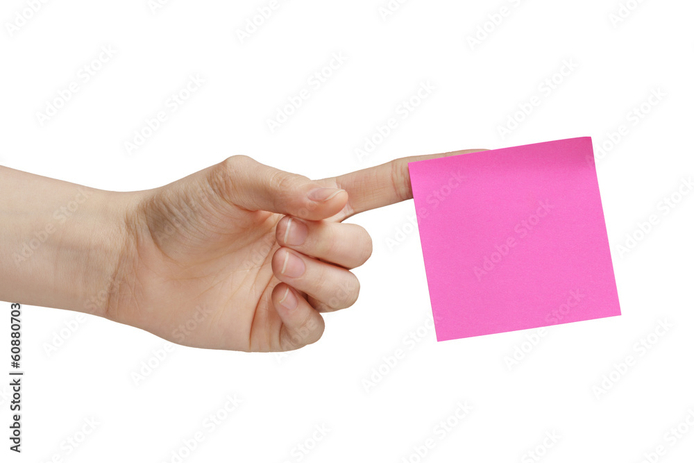 female teen hand holding purple sticky note female teen hand holding purple sticky note