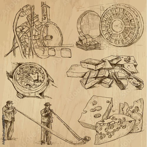 SWITZERLAND set no.1. Hand drawn illustrations into vectors
