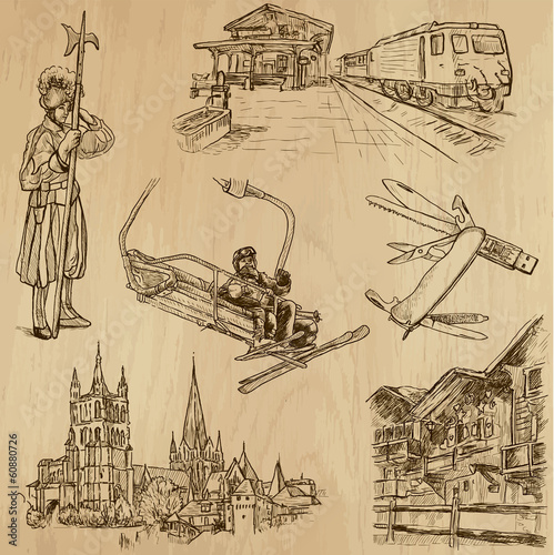 SWITZERLAND set no.3. Hand drawn illustrations into vectors