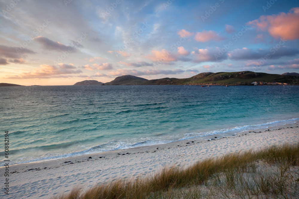 Colorful sunrise over Vatersay beach, Western Isles, Scotland